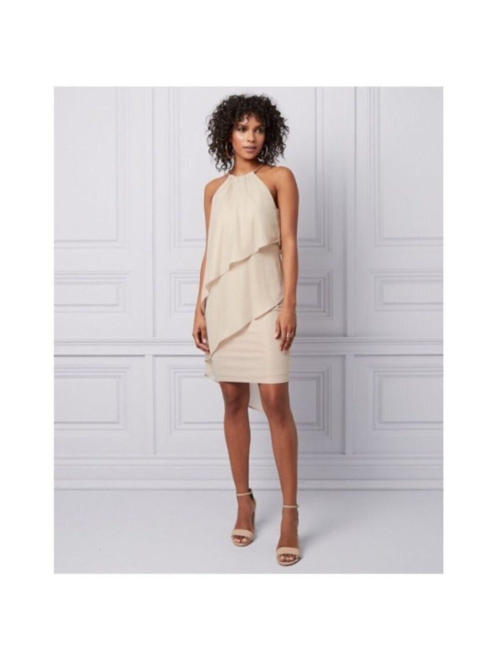 Women Le Chateau Foil Chiffon Halter Dress XXL